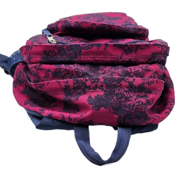 Vintage Jansport Superbreak Backpack Maroon With Navy Floral Graphics Fall 2015 - Picture 5 of 16